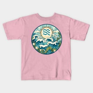 "Aquarius Mystique: Celestial Whirlwind"- Zodiac Horoscope Star Signs Kids T-Shirt